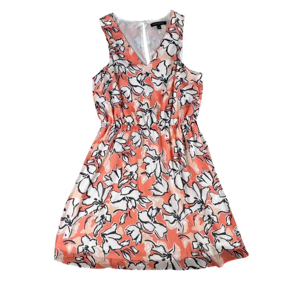 Banana Republic Coral Floral Cutout Back Sleeveless Fit & Flare Dress Size 6
